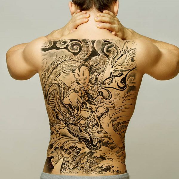 

large tattoo sketch lion tiger dragon waterproof temporary tattoo sticker wild fierce animal men full back bird totem big