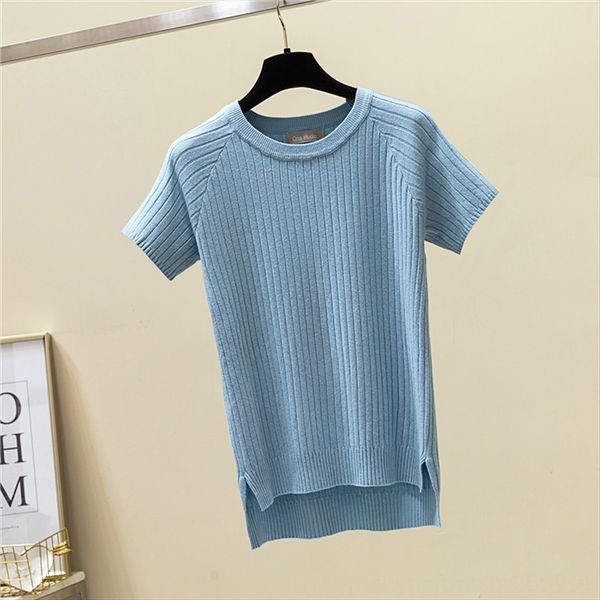 

short-sleeved t- female round collar solid color slim t-shirt coat and slim knitted base shirt all-match thin coat, White
