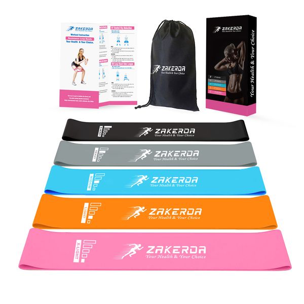 

5 pcs yoga natural latex tension band with resistance strength training with elastic band ring kit