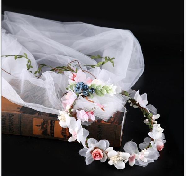 

garland headdress pgraphic accessories cloth art flower headdress hair ribbon bride headdress wedding bride hair ornament, Slivery;golden