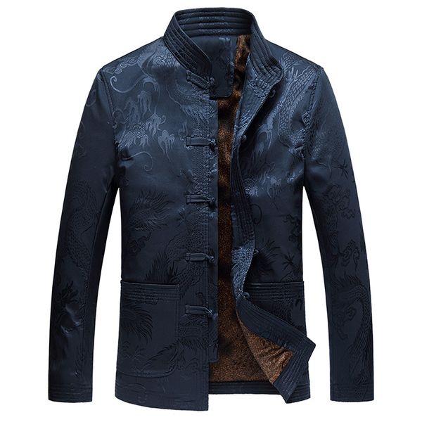 

2019 chinese-style new style men winter plus velvet chinese costume frog large size casual cotton overcoat democratic clothing f, Black