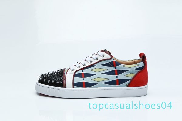 

2020 quality brand luxury red bottoms mens womens shoes fashion suede with spikes loafers rivets designer casual dress sneakers soles t04, Black