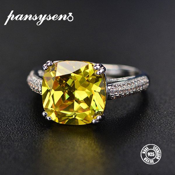

pansysen natural citrine gemstone rings for women 100% genuine 925 sterling silver jewelry ring fashion wedding engagement gifts, Golden;silver