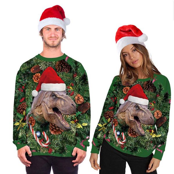 

harajuku christmas dinosaurs hoodies men women sweatshirt winter fashion pattern printed autumn outerwear warm pullover, Black