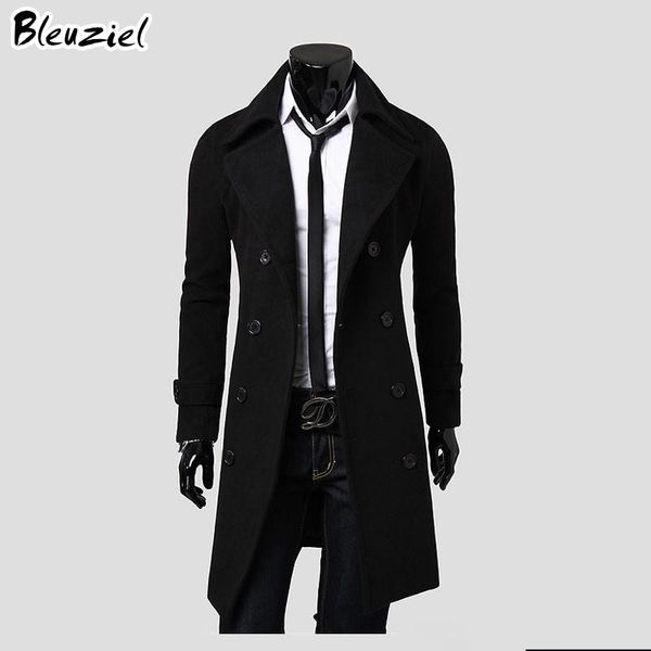 

winter casual men's overcoat special offer wholesale unique slim outerwear long design double breasted wool coat, Black