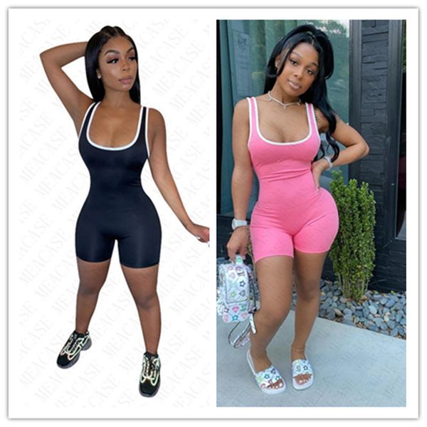 

new summer women clothes tank jumpsuits brand letters full print rompers sleeveless tank vest skinny bodysuits overalls nk62906, Black;white