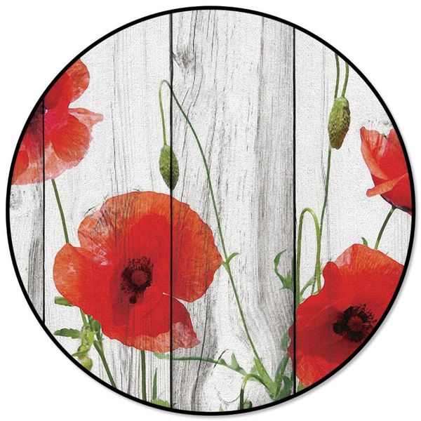 

vintage wood red flowers poppy round carpets for living room bedroom chair area rug children room play tent kids floor mat