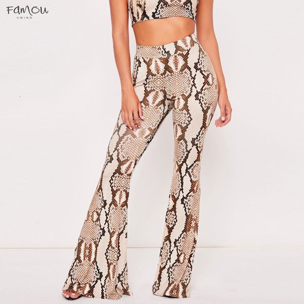 

Flare Sleeveless Crop Tank Top High Waist Snake Pants Bell-Bottom Trousers Sexy Women Clothes 2 Pieces Set