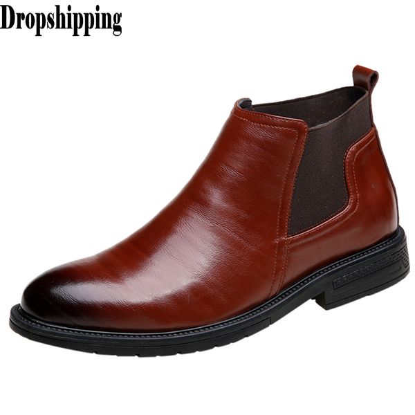 

2019 boots men leather luxury men ankle boots original male short casual slip-on low heel shoes british style winter spring #zb, Black