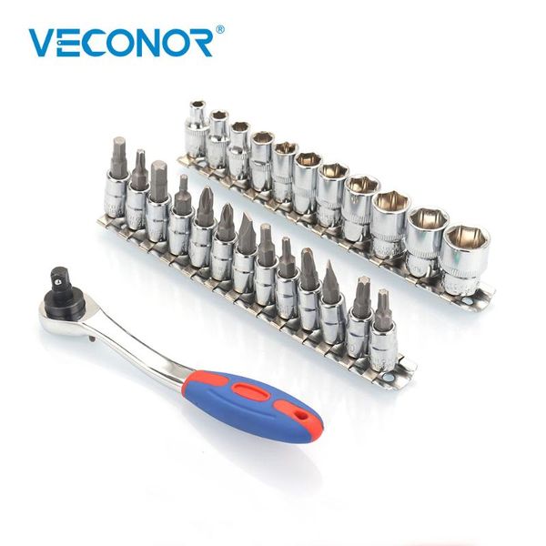 

veconor 25pcs repair tool kit 1/4" drive ratchet socket wrench set with screwdriver bits with socket bits crv steel