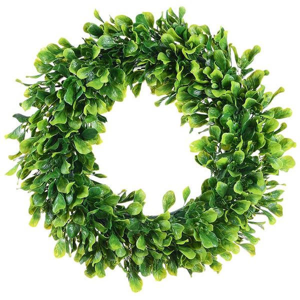 

artificial green leaves wreath - 15 inch boxwood wreath outdoor green for front door wall window party decor