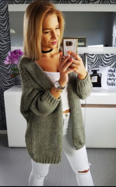 

women's ladies loose knitted pullover jumper casual jackets v neck long sleeve knitwear top, Black;brown