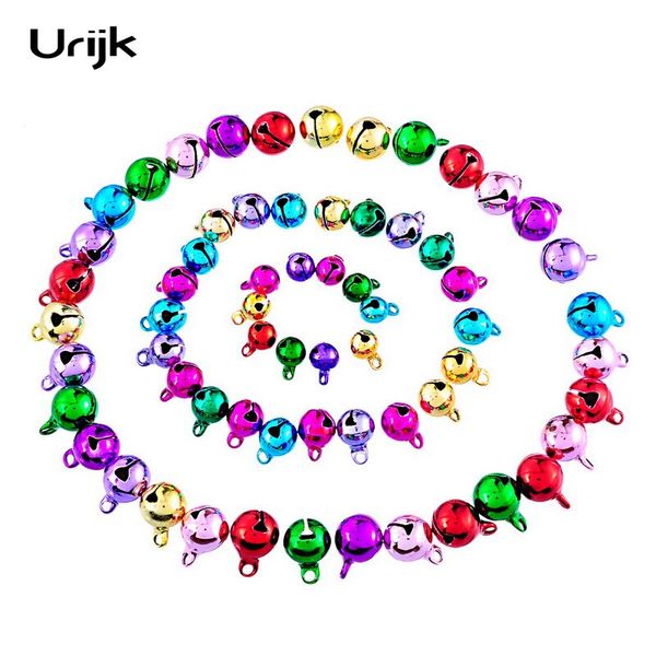

diy mixed color christmas tree jingle bells pendants iron decoration round hanging ornaments home party 50pcs multicolor