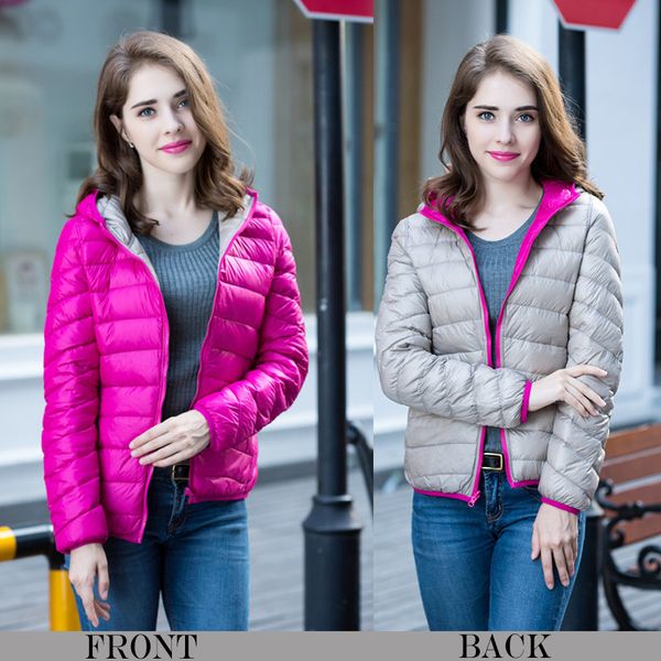 

autumn 2020 and winter women's light down jacket ladies double-faced short hooded slim large size 5xl jacket, Black
