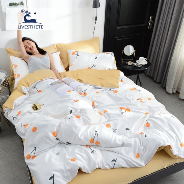 

liv-esthete luxury 100% silk cherry white bedding set printed duvet cover set silky bed pillowcase  king flat sheet