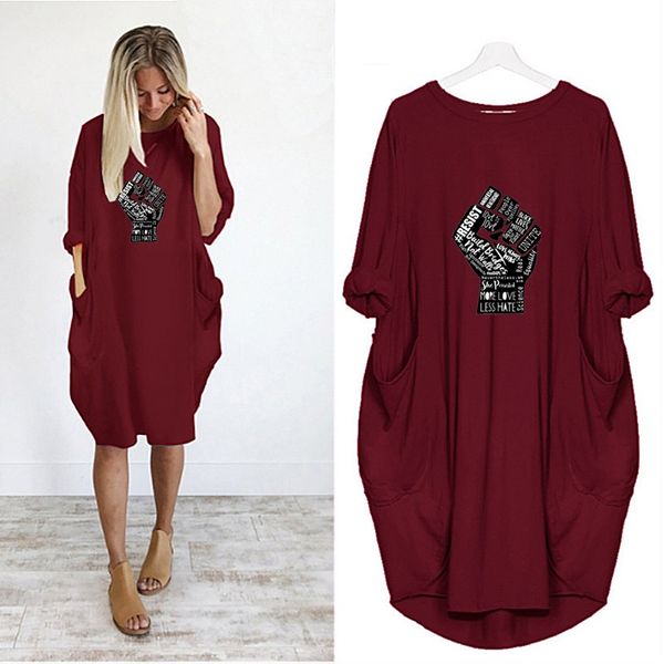 

women fashion dresses casual printed casual long sleeve dresses womens fashion crew neck loose dresses summer sale, Black