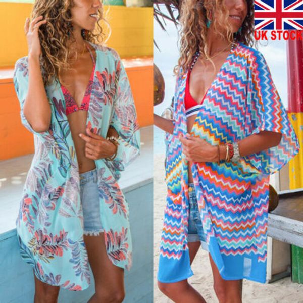 

2019 women floral bikini cover up loose swimwear beach maxi wrap skirt sarong kimono kaftan dress, Blue;gray