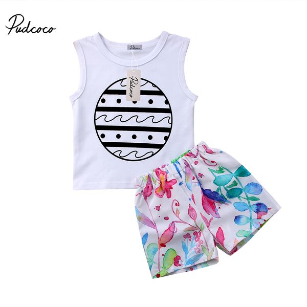 

pudcoco 2pcs одежда набор малышей детская девочка повседневная жилет топы + цветочные шорты одежда наряды set, White