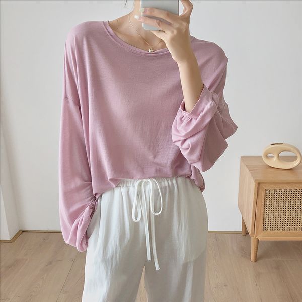 

oufan 7320 solid color all-match long sleeve t-shirt female 2020 summer casual loose underpants base coat female, White