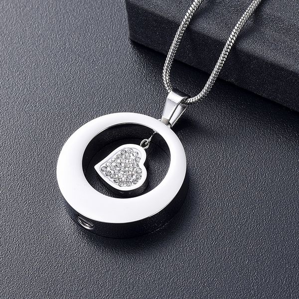 

l004 circle of heart funeral urn casket never fade stainless steel cremation jewelry - women gift necklace keepsake jewellery, Silver