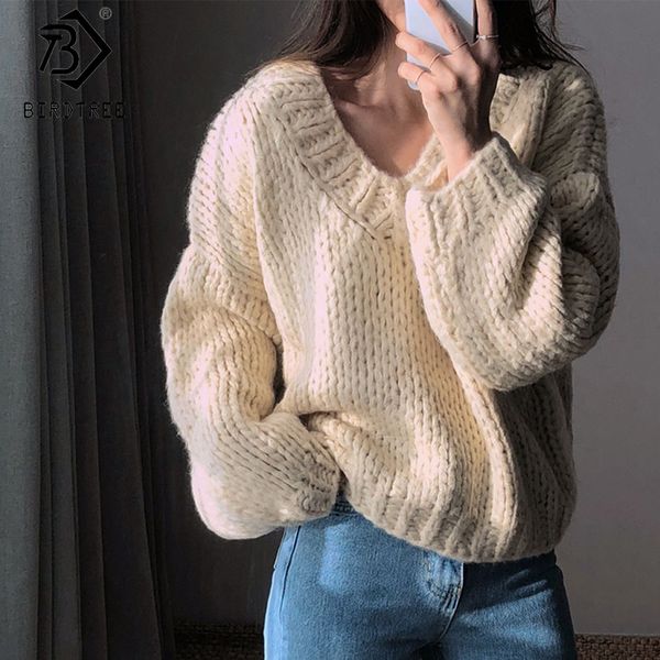 

korean style fashion ladies thick full sleeve women knitting sweater solid v-neck pullover loose sweater s89026q, White;black