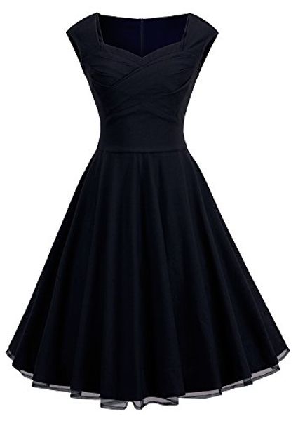 

homeyee women's vintage floral lace splicing shift retro party dress a003, Black;gray