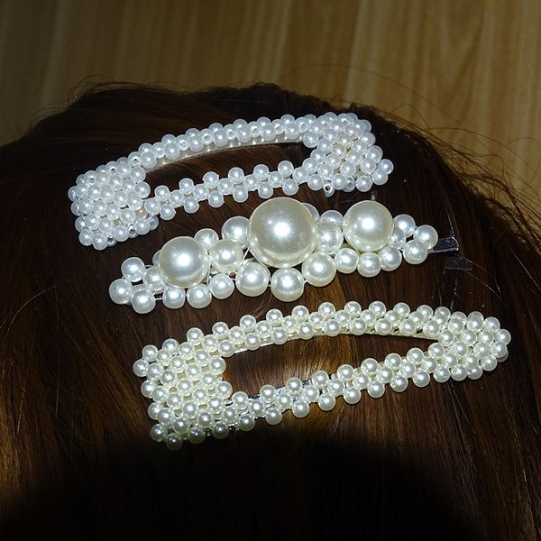 

xdpqq fashion simple hairpin woman headdress handmade pearl woven hairpin side clip girl hair accessories hair clip, Golden;white