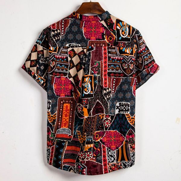 

vintage african ethnic print shirt men 2019 summer new short sleeve mens dress shirts holiday party hawaiian shirt men chemise 7, White;black