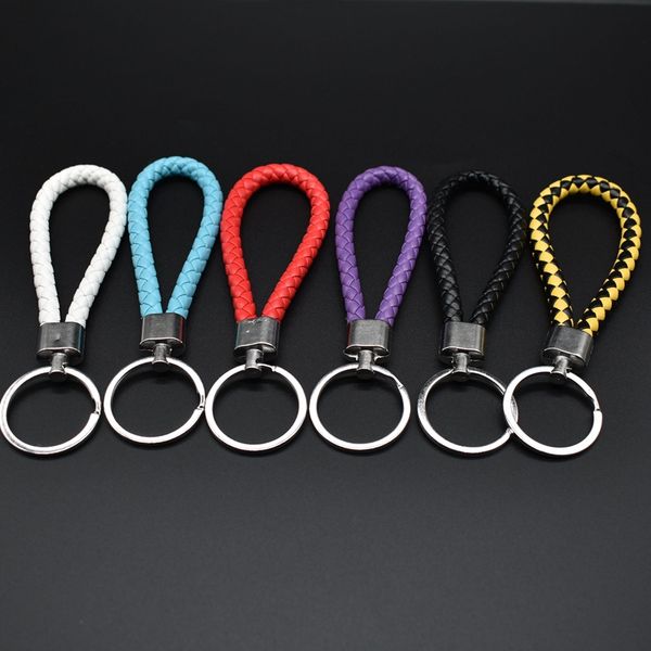 

pu fashion handmade leather rope woven keychain metal key rings key chains men or women holder cover auto keyring gifts, Silver