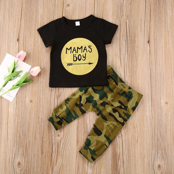 

focusnorm 0-24m newborn infant baby boys clothes sets letter short sleeve t shirts camouflage pants 2pcs clothing, White