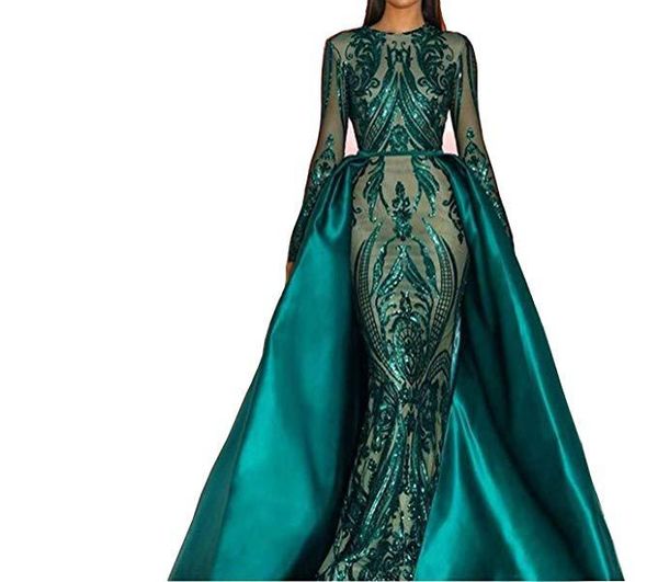 

vestidos de festa 2019 блестящие атласные длинные вечерние платья с длинными рукавами темно-зеленое модное платье для подиума, Black;red