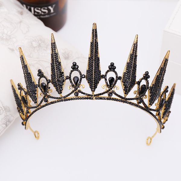 

baroque vintage gold sparking geometric black crystal bridal tiaras crowns rhinestone pageant diadem wedding hair accessories, Golden;white
