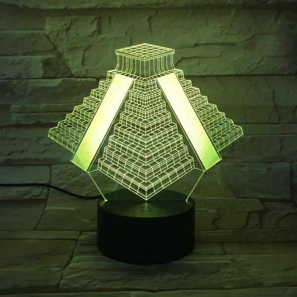 

3d lamp mayan pyramid battery powered 7 color with remote personalized present for kids led night light lamp visual light effect