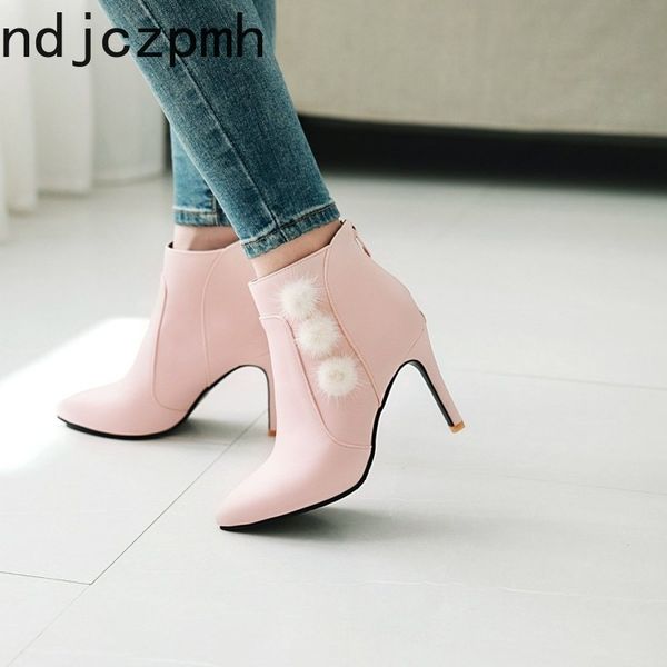 

women's boots the new autumn and winter pointed zipper plush high heel ankle boots women's shoes plus size 31-48 8.5cm high, Black