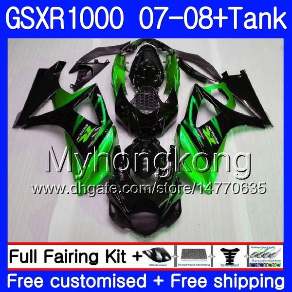 Kit + serbatoio per SUZUKI GSX R1000 GSXR-1000 GSXR 1000 2007 2008 301HM.59 GSX-R1000 Verde nero caldo 07 08 Corpo K7 GSXR1000 07 08 Carenatura 7Gifts