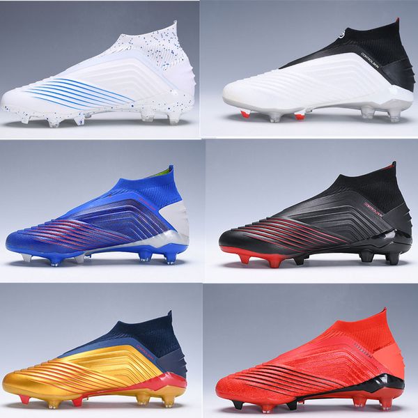 

laceless predator 19+fg pogba virtuso kids soccer shoes no tie shoe laces boys archetic taquets chuteiras de futebol football cleats boots, Black