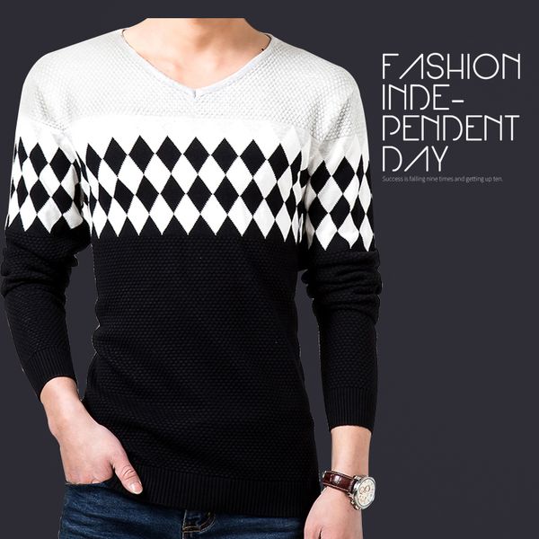 

long sleeve cashmere knitwear men's sweater casual pullover v neck wool, White;black