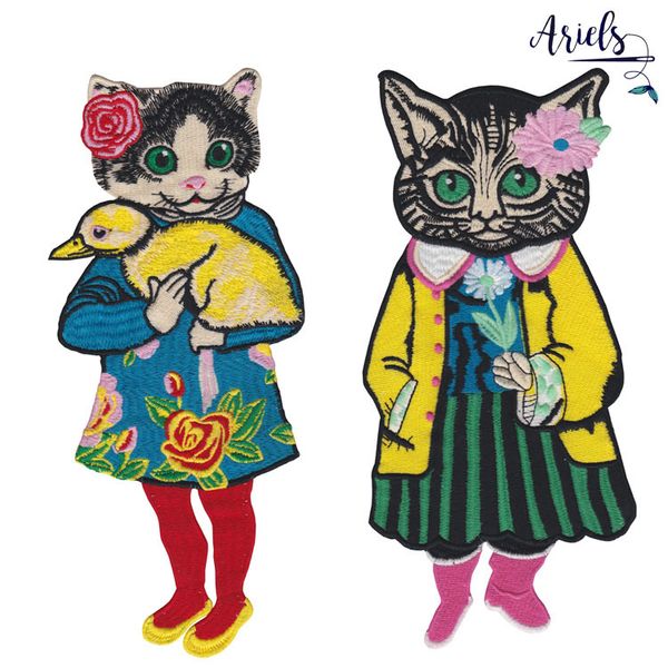 

embroidery cats patches for jackets,embroidered cartoon flowers cat badges appliques for jeans,animals patches for clothing a800, Black