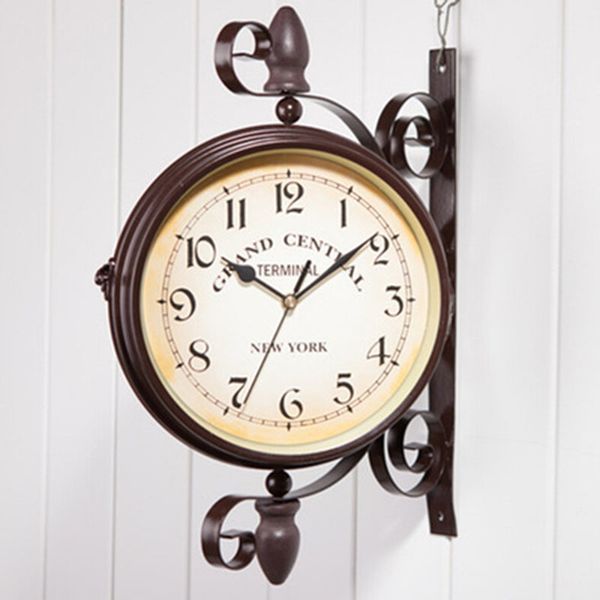 

wall clocks 1pcs new european style vintage clock innovative fashionable double sided wall clock modern design reloj