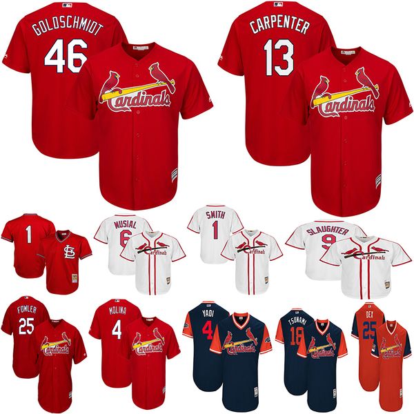 

St. Louis 46 Paul Goldschmidt Cardinals Jersey 4 Yadier Molina 1 Ozzie Smith 25 Fowler Embroidery Men Baseball Jerseys