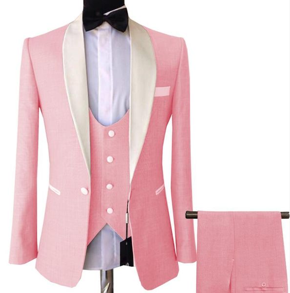 Alta qualidade um botão cinza noivo smoking xale lapela padrinhos ternos masculinos casamento/baile de formatura/jantar blazer (jaqueta+calça+colete+gravata) K136