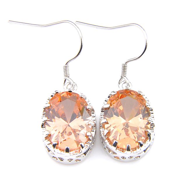 

luckyshine elegant simple new womens champagne zircon hook earrings 925 sterling silver oval morganite gems engagements party earr, Golden