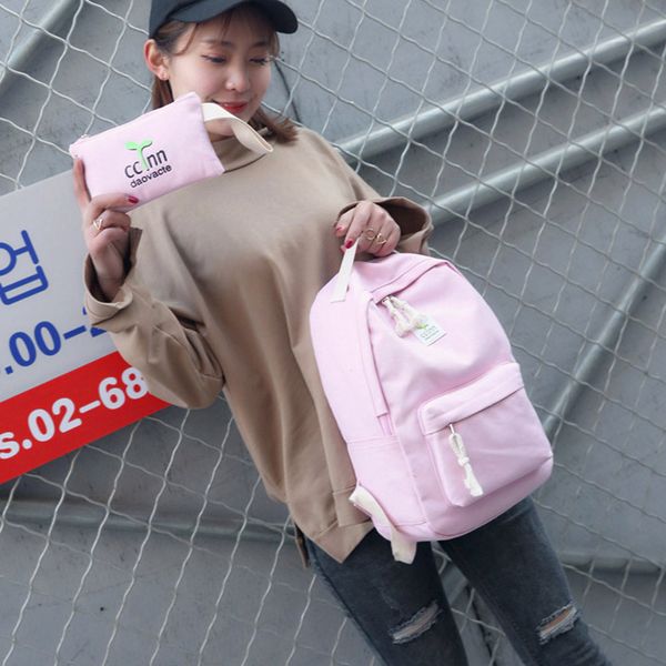 

canvas backpack and clutch bag korean style students travel bag girls school lapbackpack mochila feminina