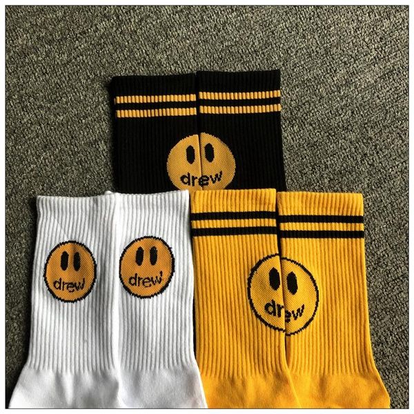 

джастин бибер drew house носки чулки мужчины женщины hip hop носки высокого качества dh хлопка скейтборд носок streetwear, Black