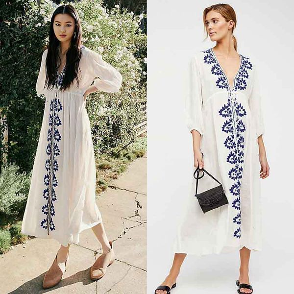

plus size embroidered summer beachwear chiffon kaftan beach woman tunic bath dress robe plage swim wear cover up, Blue;gray
