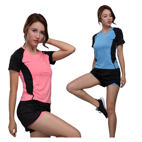 

fitness t shirt yoga 2019 running workout patchwork compression tights short sleeves gym women shirts, White;red