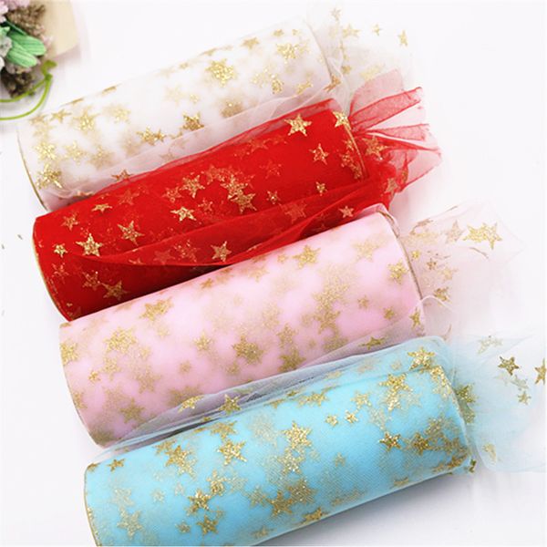 

10 yards 15cm width gold star print tissue tulle roll fabric spool craft diy tutu dress organza baby shower party supplies 62534