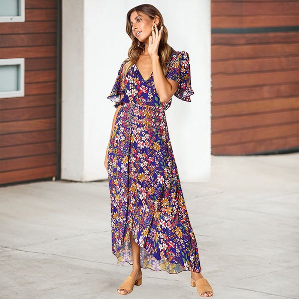 

женские дизайнерские платья юбка с коротким рукавом v-образным вырезом печати темперамент высокая талия платье, Black;gray