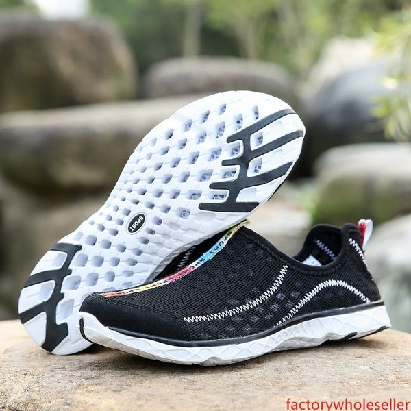 

black summer men aqua shoes mesh breathable outdoor sport beach shoes surf exercise light flats water skin shoes plus size