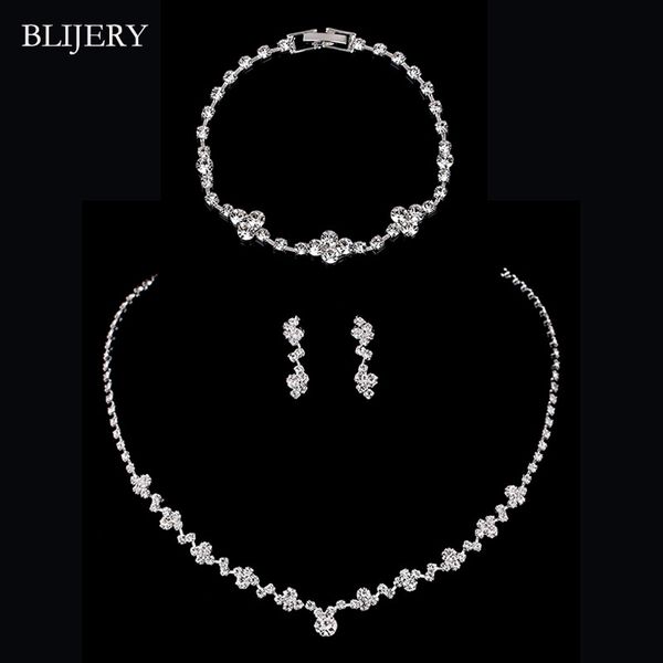 

blijery fashion simple bridesmaid bridal jewelry set crystal choker necklace earrings bracelet set for women wedding jewelry, Slivery;golden
